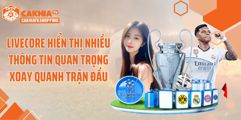 Livecore hiển thị nhiều thông tin quan trọng xoay quanh trận đấu